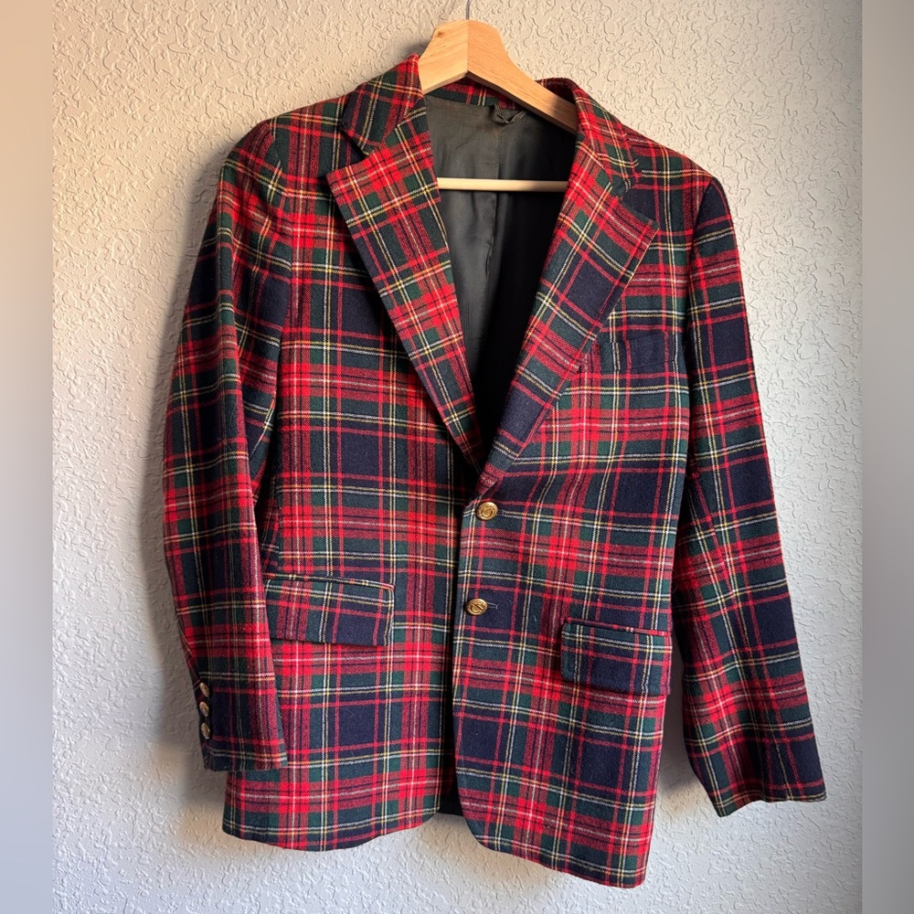 Vintage John C. Doub Plaid Wool Blazer - Size 8 - Gold Buttons